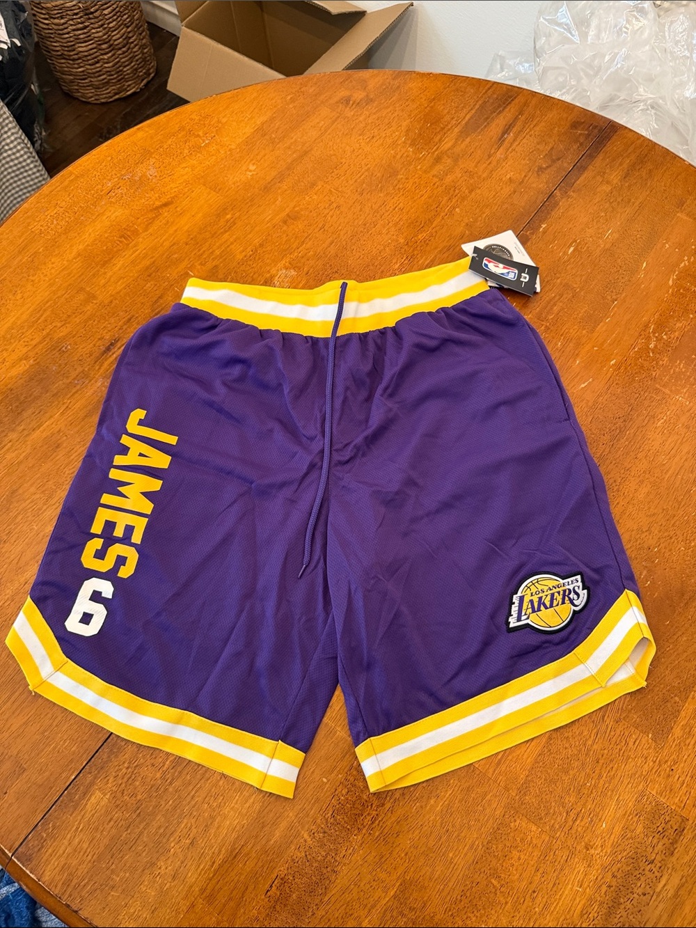 NBA Purple and Yellow Lakers LeBron James 6 Basketball Shorts Large